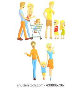 Family Weekend Illustration Of Simple Stylized Flat Vector Drawings On White Background