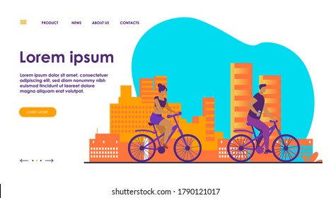Family weekend outdoors. Man, woman, boy riding bikes in park. Parent couple cycling with son. Vector illustration for summer activity, leisure, recreation concept
