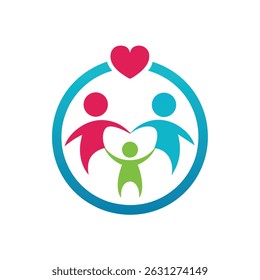 Logotipo de bem-estar familiar com abraço e estilo de círculo