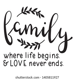 Family where life begins and love never ends decoration for T-shirt