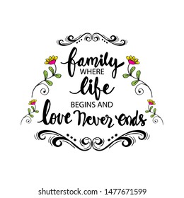 Family where life begins and love never ends. Inspirational quote