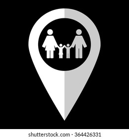 family - white vector icon;  map pointer