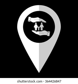Family - white vector icon;  map pointer