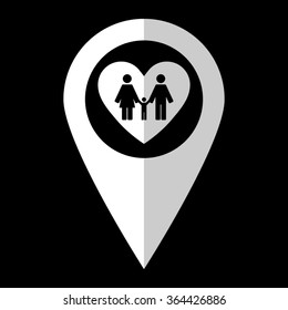 Family - white vector icon;  map pointer