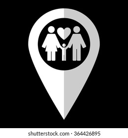 Family - white vector icon;  map pointer