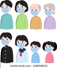 the family who wearing a mask for protection (no line)