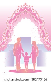 The family will head for the entrance ceremony under a row of cherry blossom trees. 