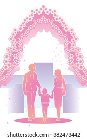 The family will head for the entrance ceremony under a row of cherry blossom trees. 