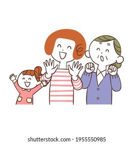 Family woman rejoicing to the left