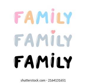 Family word colorful phrase lettering. Colorful doodle handwritten font.  - Shutterstock ID 2164131651