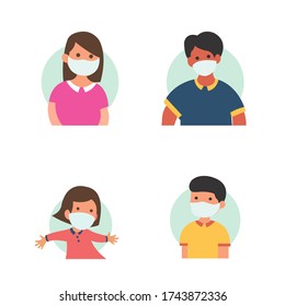 the family wore face masks to avoid the corona virus. flat design illustration. can be used for design elements, Web Landing Pages, Banners, Flyers, Stickers, Posters, and other needs.