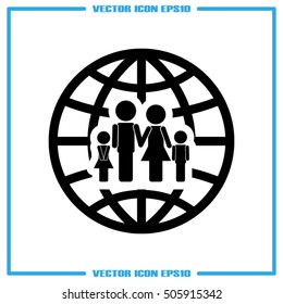 Family and world icon vector EPS 10, abstract sign family map flat design,  illustration modern isolated badge for website or app - stock info graphics