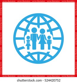 Family and world icon vector EPS 10, abstract sign family map flat design,  illustration modern isolated badge for website or app - stock info graphics