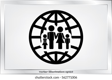 Family and world icon vector EPS 10, abstract sign family map flat design,  illustration modern isolated badge for website or app - stock info graphics.