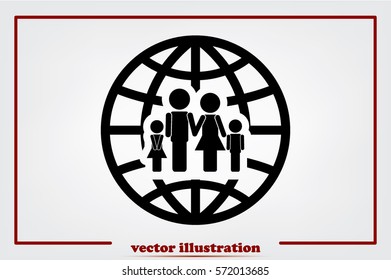 Family and world icon vector EPS 10, abstract sign family map flat design,  illustration modern isolated badge for website or app .