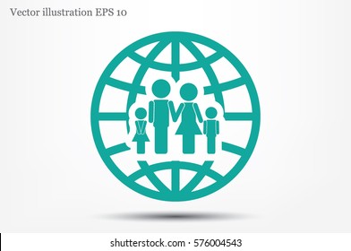 Family and world icon vector EPS 10, abstract sign family map flat design,  illustration modern isolated badge for website or app - stock info graphics.