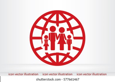 Family and world icon vector EPS 10, abstract sign family map flat design,  illustration modern isolated badge for website or app - stock info graphics.