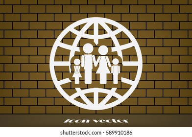 Family and world icon vector EPS 10, abstract sign family map flat design,  illustration modern isolated badge for website or app - stock info graphics