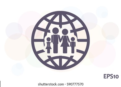 Family and world icon vector EPS 10, abstract sign family map flat design,  illustration modern isolated badge for website or app - stock info graphics.