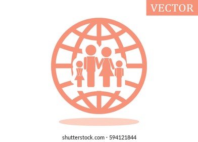 Family and world icon vector EPS 10, abstract sign family map flat design,  illustration modern isolated badge for website or app - stock info graphics.