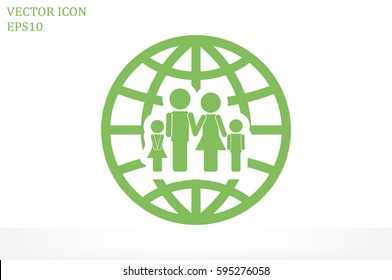 Family and world icon vector EPS 10, abstract sign family map flat design,  illustration modern isolated badge for website or app - stock info graphics.