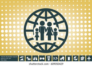 Family and world icon vector EPS 10, abstract sign family map flat design,  illustration modern isolated badge for website or app - stock info graphics