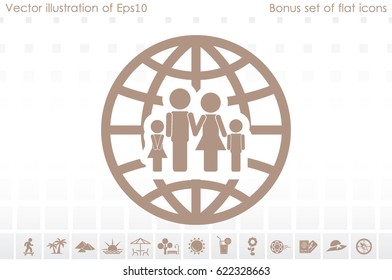 Family and world icon vector EPS 10, abstract sign family map flat design,  illustration modern isolated badge for website or app - stock info graphics