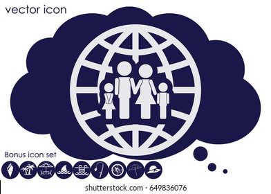 Family and world icon vector EPS 10, abstract sign family map flat design,  illustration modern isolated badge for website or app - stock info graphics