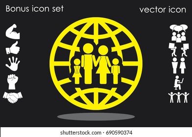 Family and world icon vector EPS 10, abstract sign family map flat design,  illustration modern isolated badge for website or app - stock info graphics