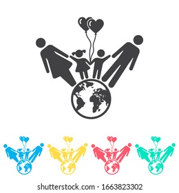Family and world multi color icon set. Simple glyph, flat vector of family icons for ui and ux, website or mobile application
