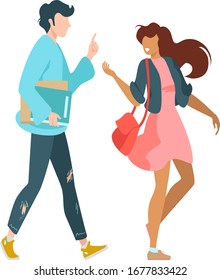 Family young couple boy and girl walking together vector beautiful illustration. Male and female partners happy, team, partnership, partner in love