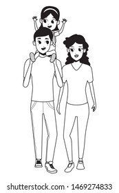 Family young dad and mom with daughter cartoon isolated vector illustration graphic design