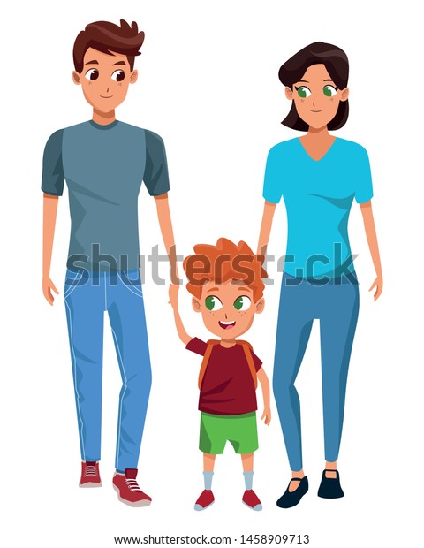 Family Young Dad Mom Son Holding People Signs Symbols Stock Image
