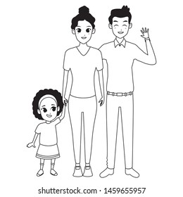 Family young father and mother with little afro daugther vector illustration graphic design
