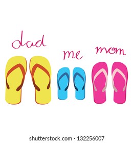 family's sandals on white background