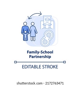 Family-school partnership light blue concept icon. Success of inclusive classrooms abstract idea thin line illustration. Isolated outline drawing. Editable stroke. Arial, Myriad Pro-Bold fonts used