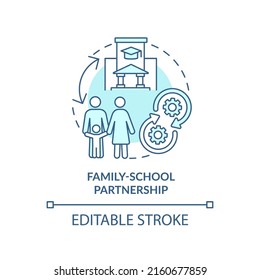 Family-school partnership turquoise concept icon. Success of inclusive classrooms abstract idea thin line illustration. Isolated outline drawing. Editable stroke. Arial, Myriad Pro-Bold fonts used