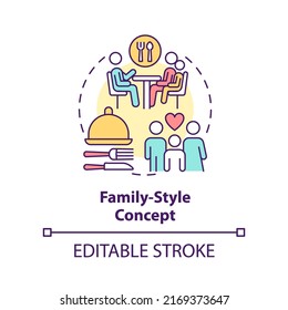 Family-style restaurant concept icon. Dining service abstract idea thin line illustration. Large meal portions. Isolated outline drawing. Editable stroke. Arial, Myriad Pro-Bold fonts used