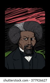 Famous African American leader named Frederick Douglass over red, black and green background
