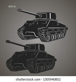 Famous American Tank Vector Illustration. Vintage Var Machine. WWII Allies Tank Icon.