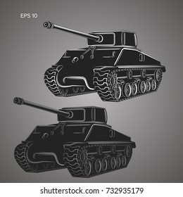 Famous American Tank Vector Illustration. Vintage Var Machine. WWII Allies Tank.