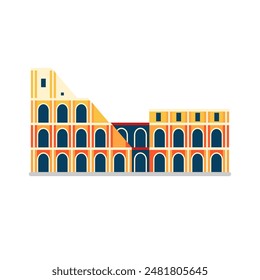 Famous amphitheater and popular Italian landmark in Rome. Travel to Italy Roman Forum icon in flat design.