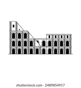 Famous amphitheater and popular Italian landmark in Rome. Travel to Italy Roman Forum icon in line art design.