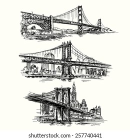 famous bridges - hand drawn set 