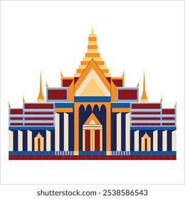 Famoso templo budista em Bangkok, Tailândia. Arquitetura religiosa asiática edifício colorido ilustração geométrica.