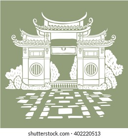 Famous Buddhist temple shape. Clip art image for unique design of travel tour promotion, post card, invitation, web, greeting, banner, poster, ticket, flyer, template, booklet, leaflet, brochure.