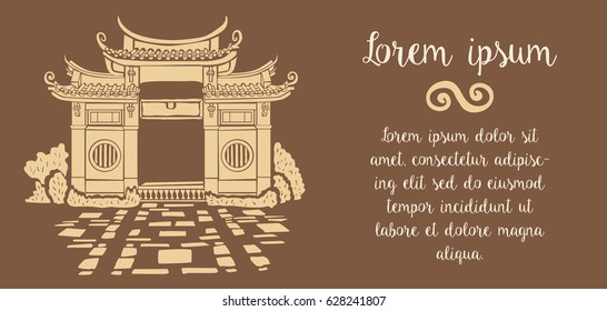 Famous buddhist temple shape. Use this image for unique design of travel tour promotion, post card, invitation, wed, greeting, banner, poster, ticket, flyer, template, booklet, leaflet, brochure.