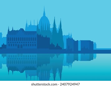 famous building landscape vector with blue color.