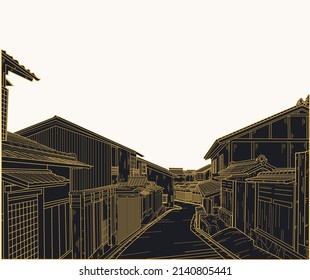 famous building line art, japan village building vector design.