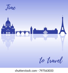 Famous buildings and constructions of Paris. Symbols and landmarks. Design for banner, poster or print.
